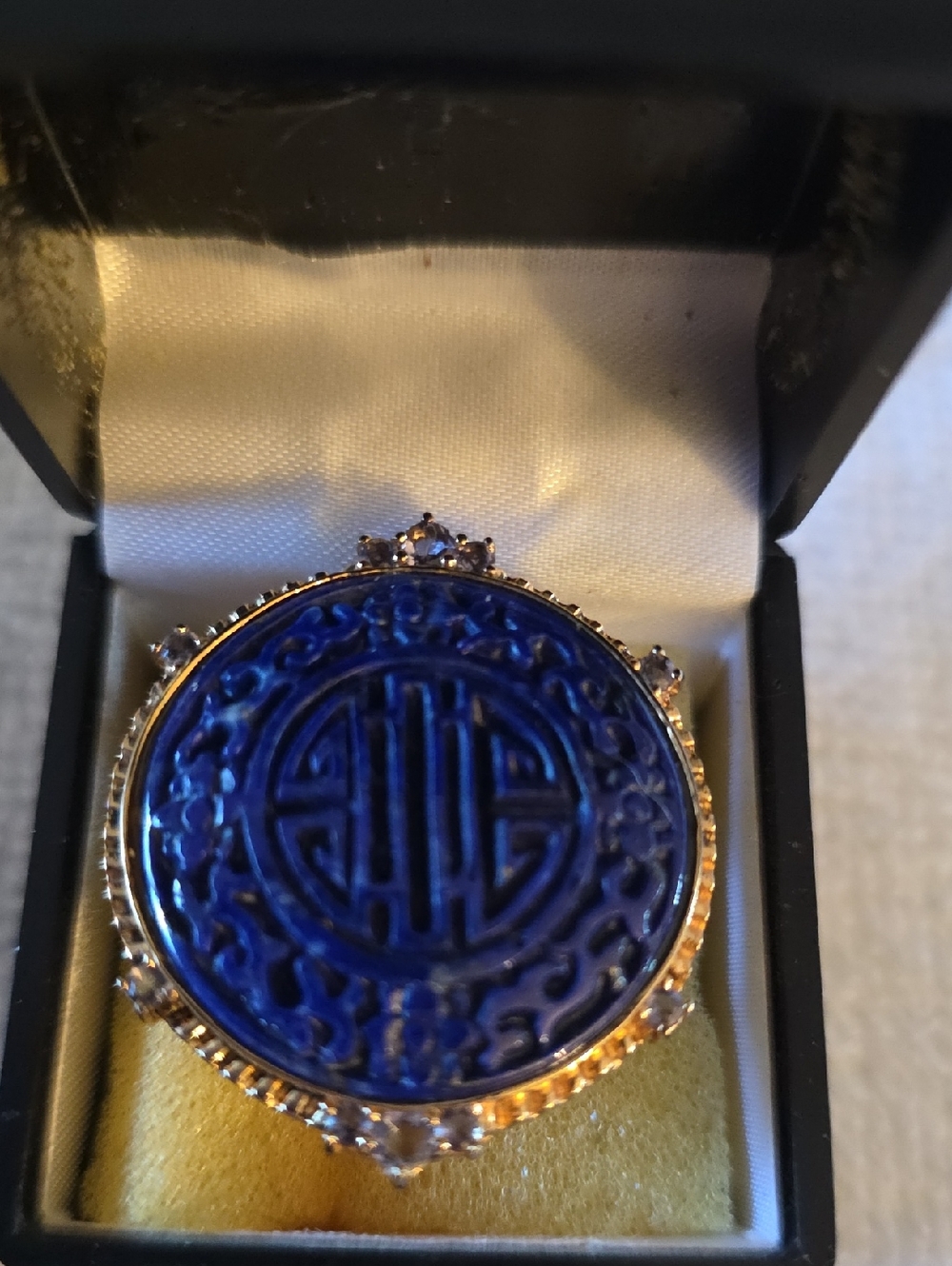 a Traditional Lapis Lazuli Ring with Gold-Tone Accents